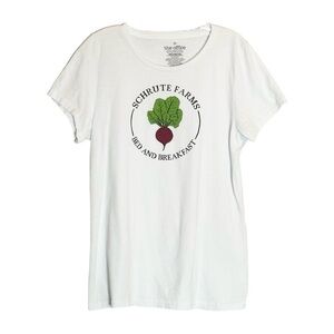 🌺 The Office Schrute Farms Dwight Fan White Graphic Tee Size 2X Jrs M Women